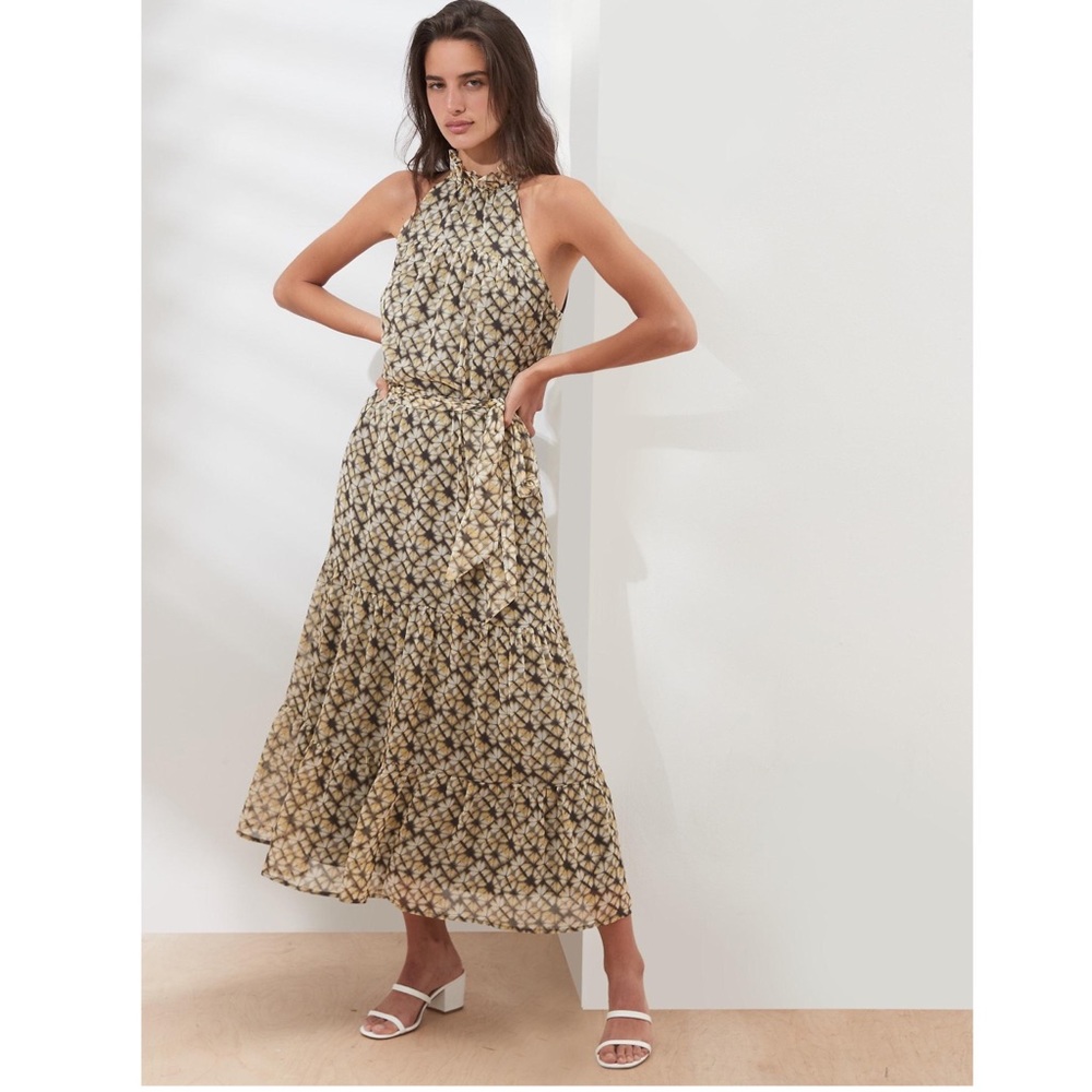 Banana Republic ruffle neck midi dress